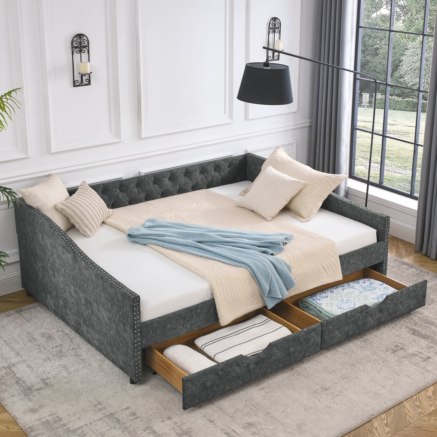 Button Dark Gray Daybed with Drawers (queen)