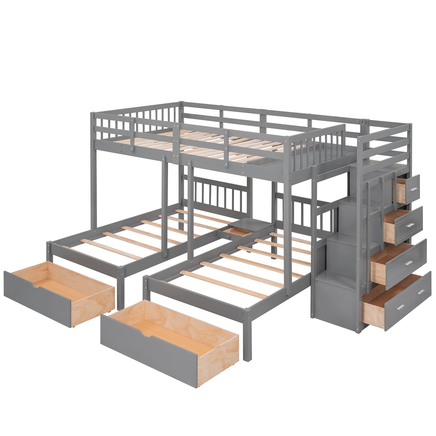 Triple Full Over Twin & Twin Bunk Bed Gray