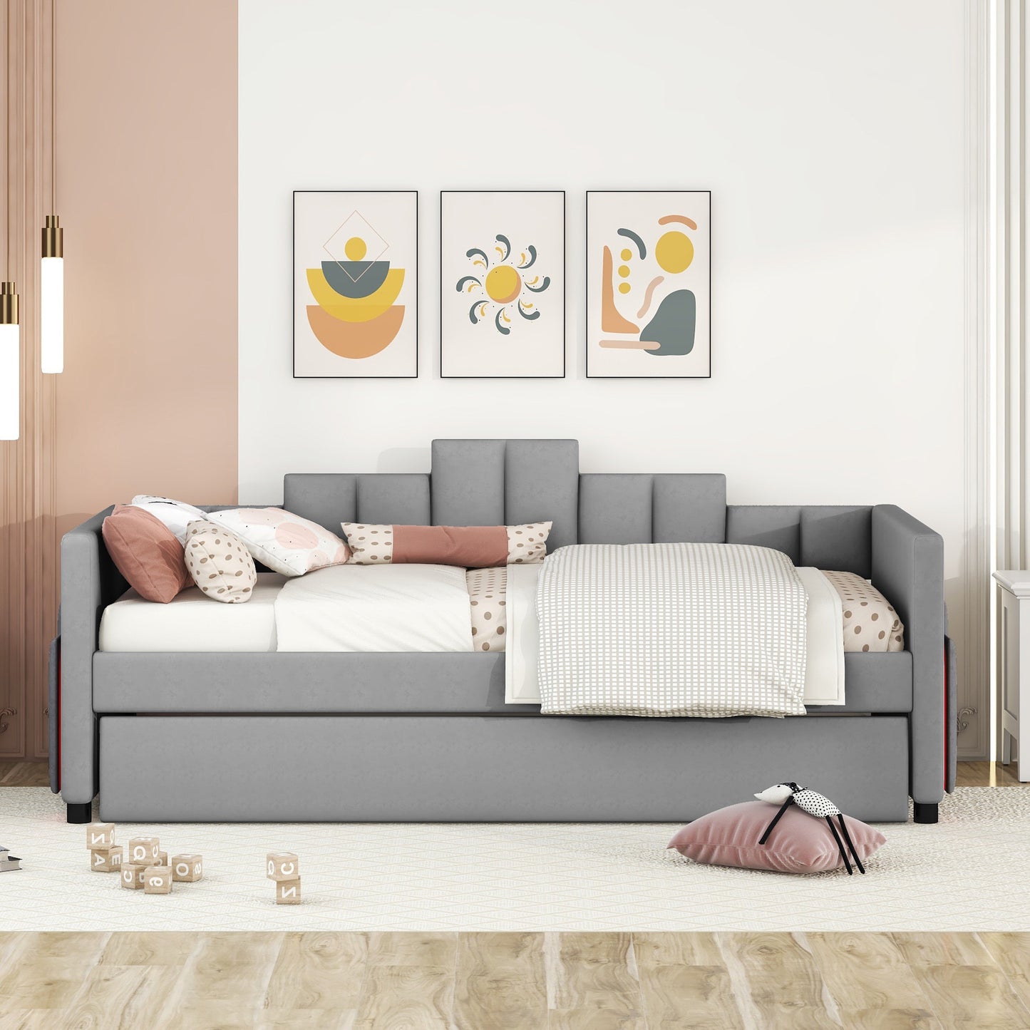 Modern LED Gray Daybed with Trundle (twin)