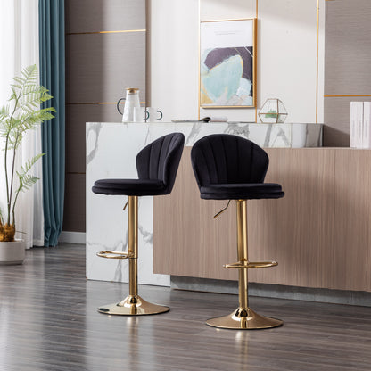 Shell Adjustable Bar Stool Set of 2  (black/gold)