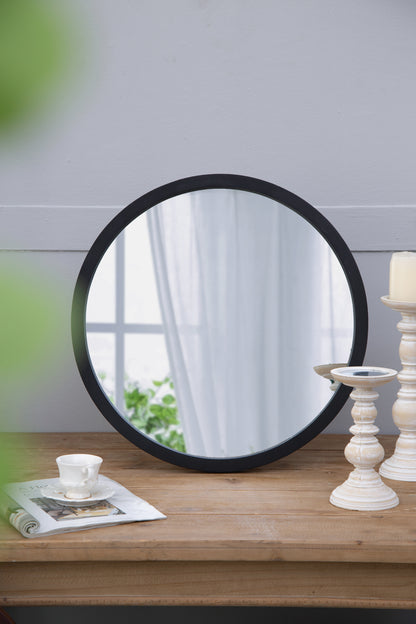 20" x 20" Circle Wall Mirror with Black Wooden Frame