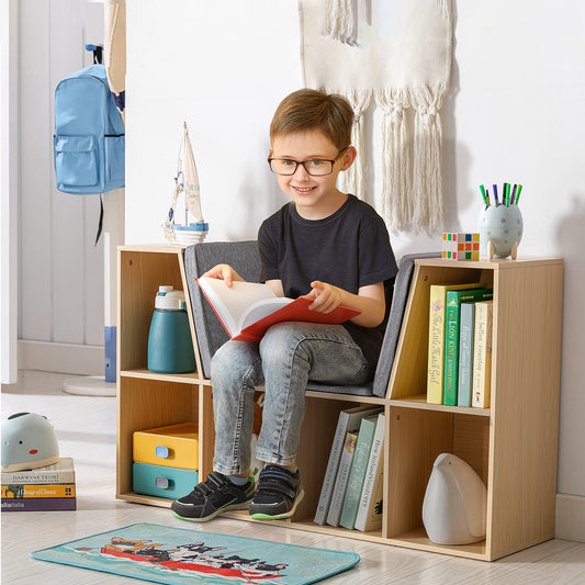 6-Cubby Kids Bookcase with Reading Nook (natural)