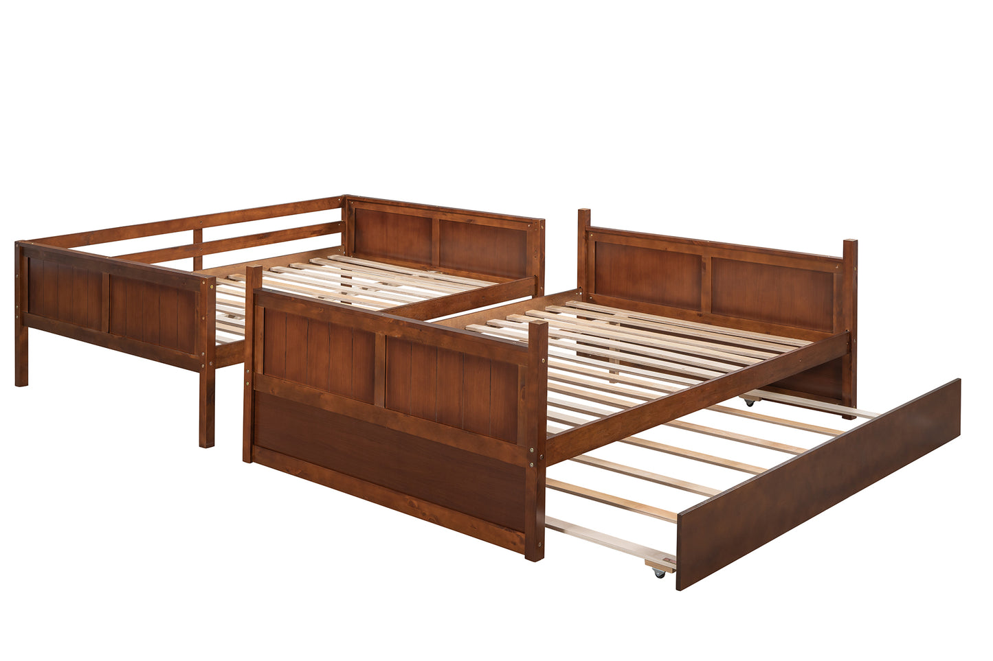 Walnut Full Over Full Bunk Bed with Twin Size Trundle