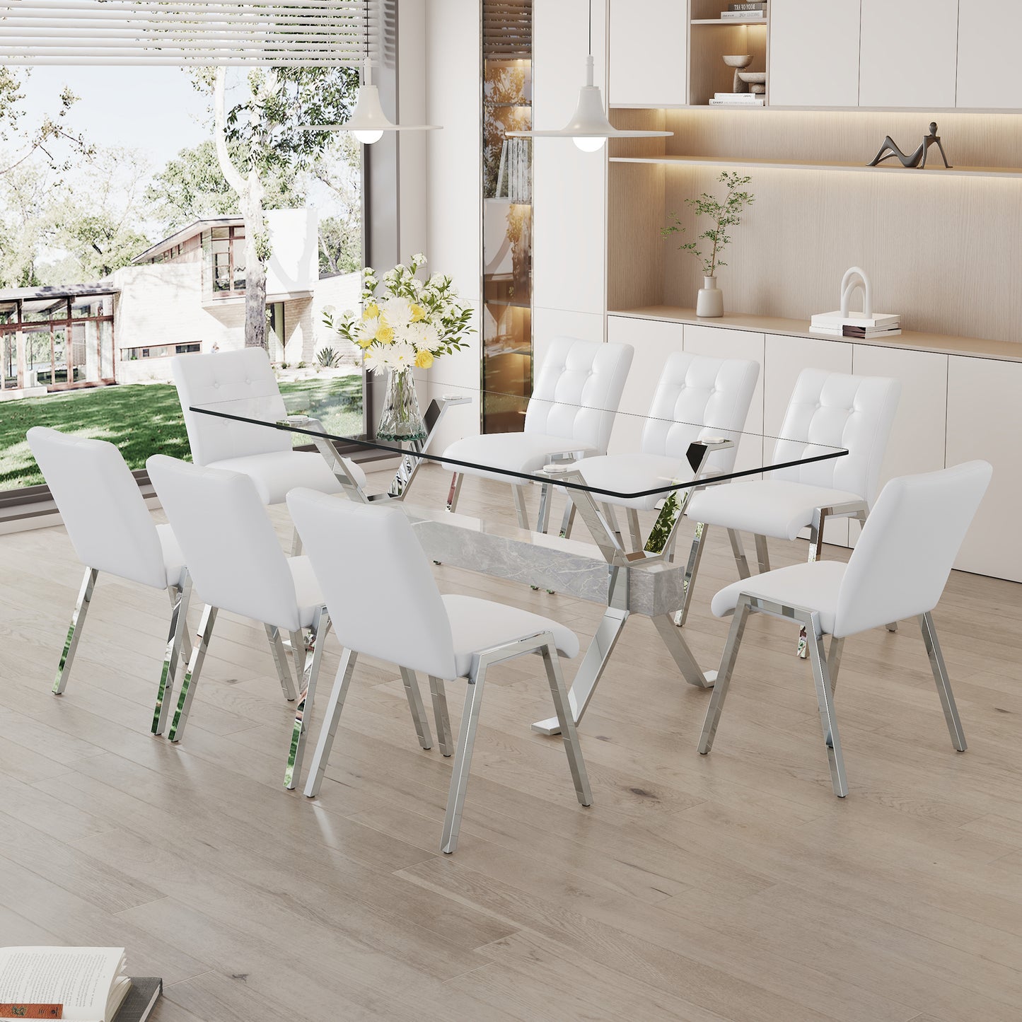 Nicolette 8-Piece Dining Table (white chairs)