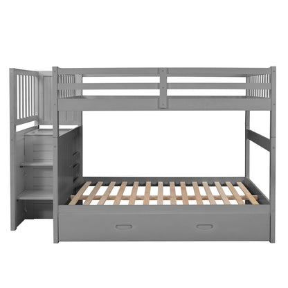 Gray Full over Full Bunk Bed with Twin Size Trundle