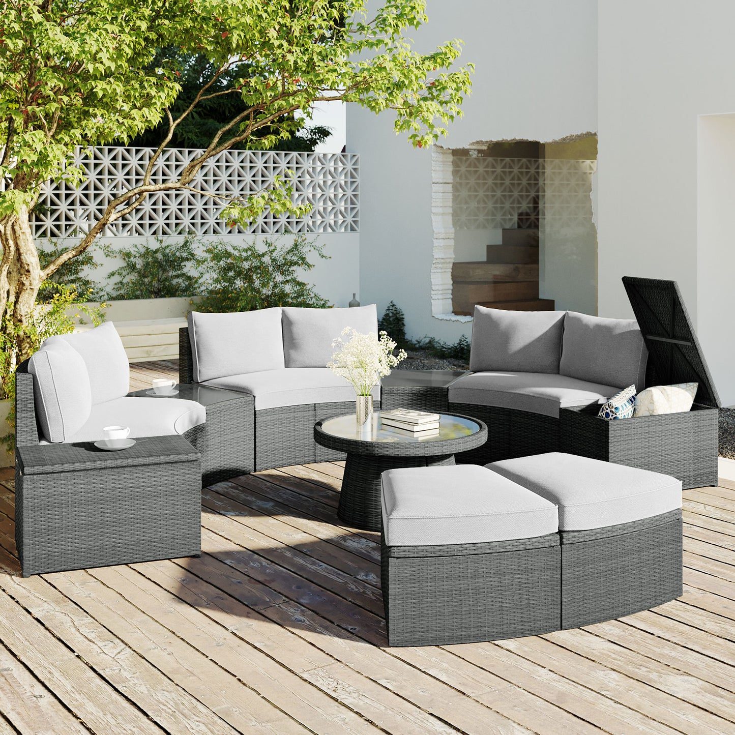 10-Piece Outdoor Sectional Half Round (light gray)