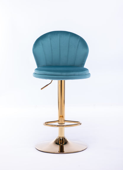 Shell Adjustable Bar Stool Set of 2  (light blue/gold)