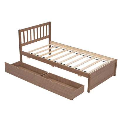 Sophie Walnut Twin Platform Bed with 2 Drawers