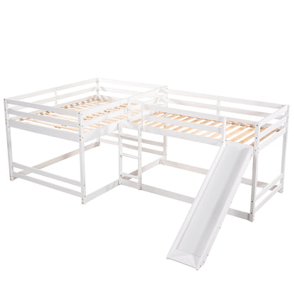 L-Shaped White Full and Twin Bunk Bed