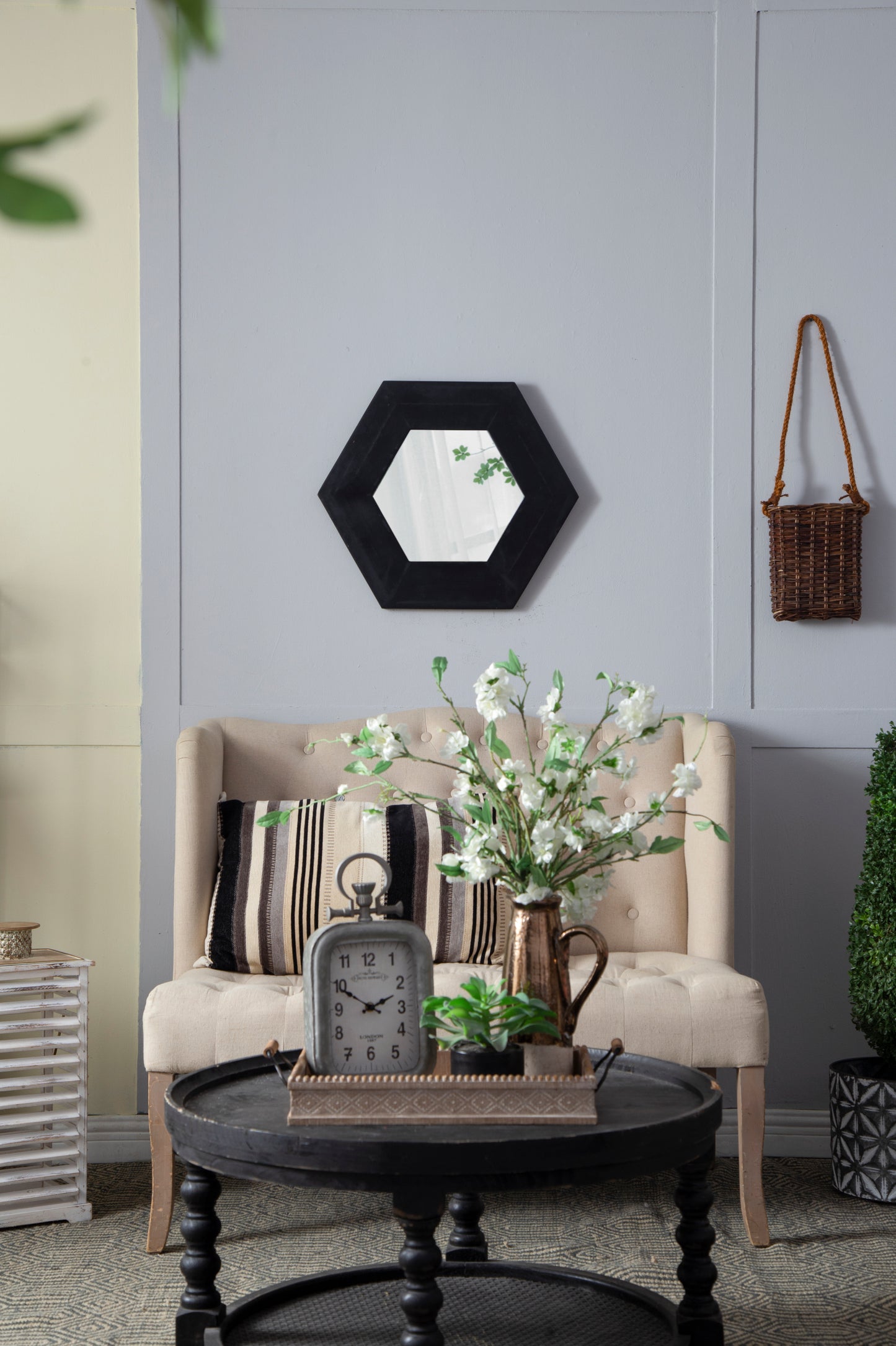 18.5" x 18.5" Hexagon Mirror with Black Wood Frame