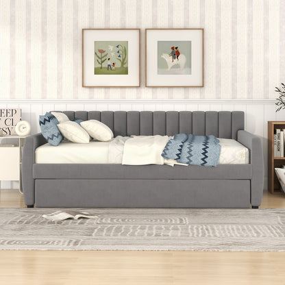 Vertical Lined Gray Daybed with Trundle (full)