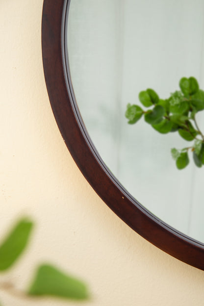 20" x 20" Circle Wall Mirror with Walnut Wooden Frame