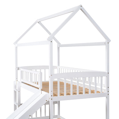 House White Twin Over Twin Bunk Bed with Slide