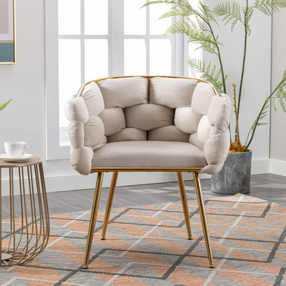 Stitch Beige Velvet Accent Chair