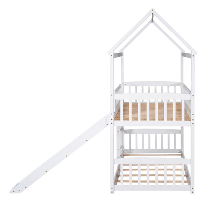 House White Twin Over Twin Bunk Bed with Slide