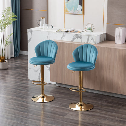 Shell Adjustable Bar Stool Set of 2  (light blue/gold)