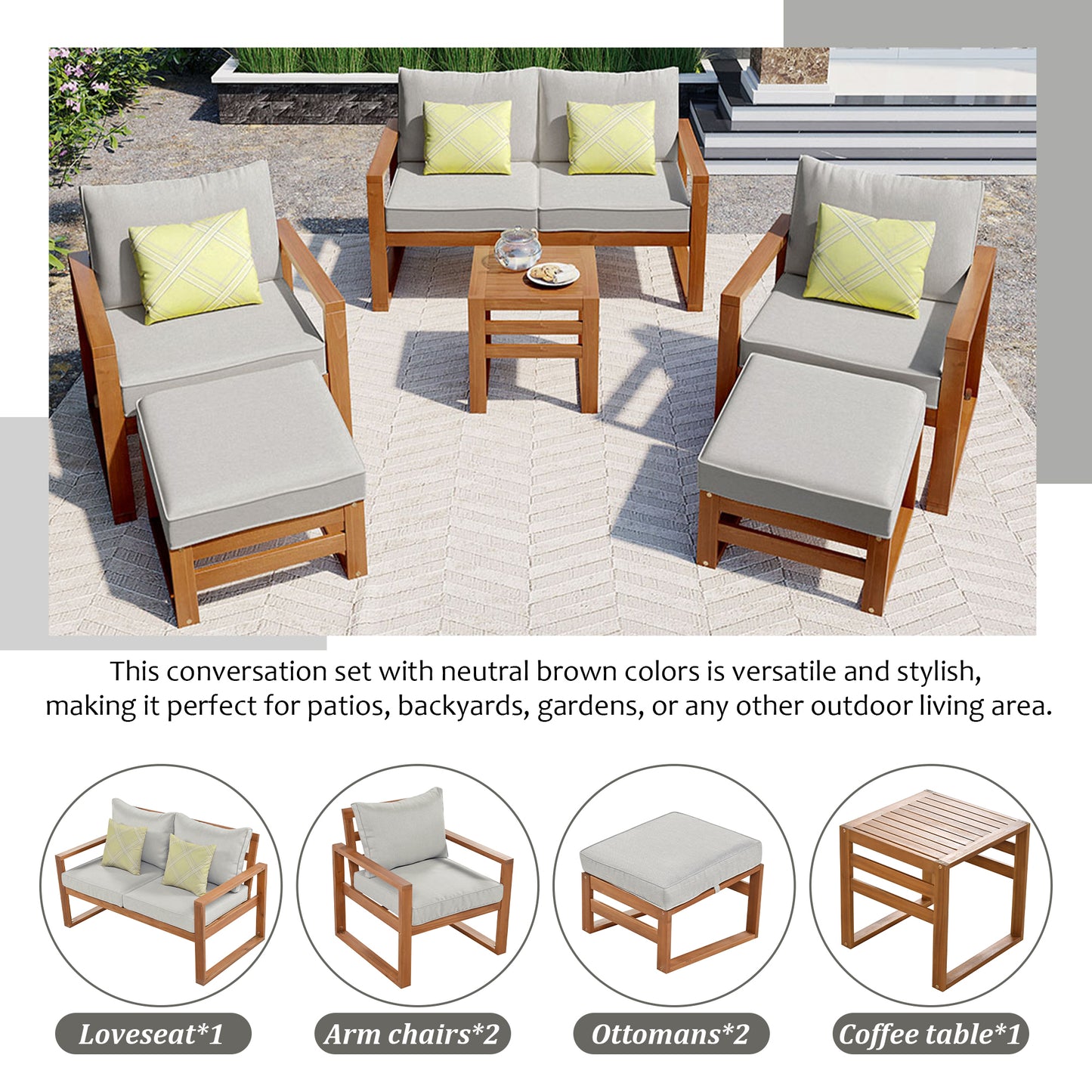 Outdoor Wood 6 Piece Conversation Set