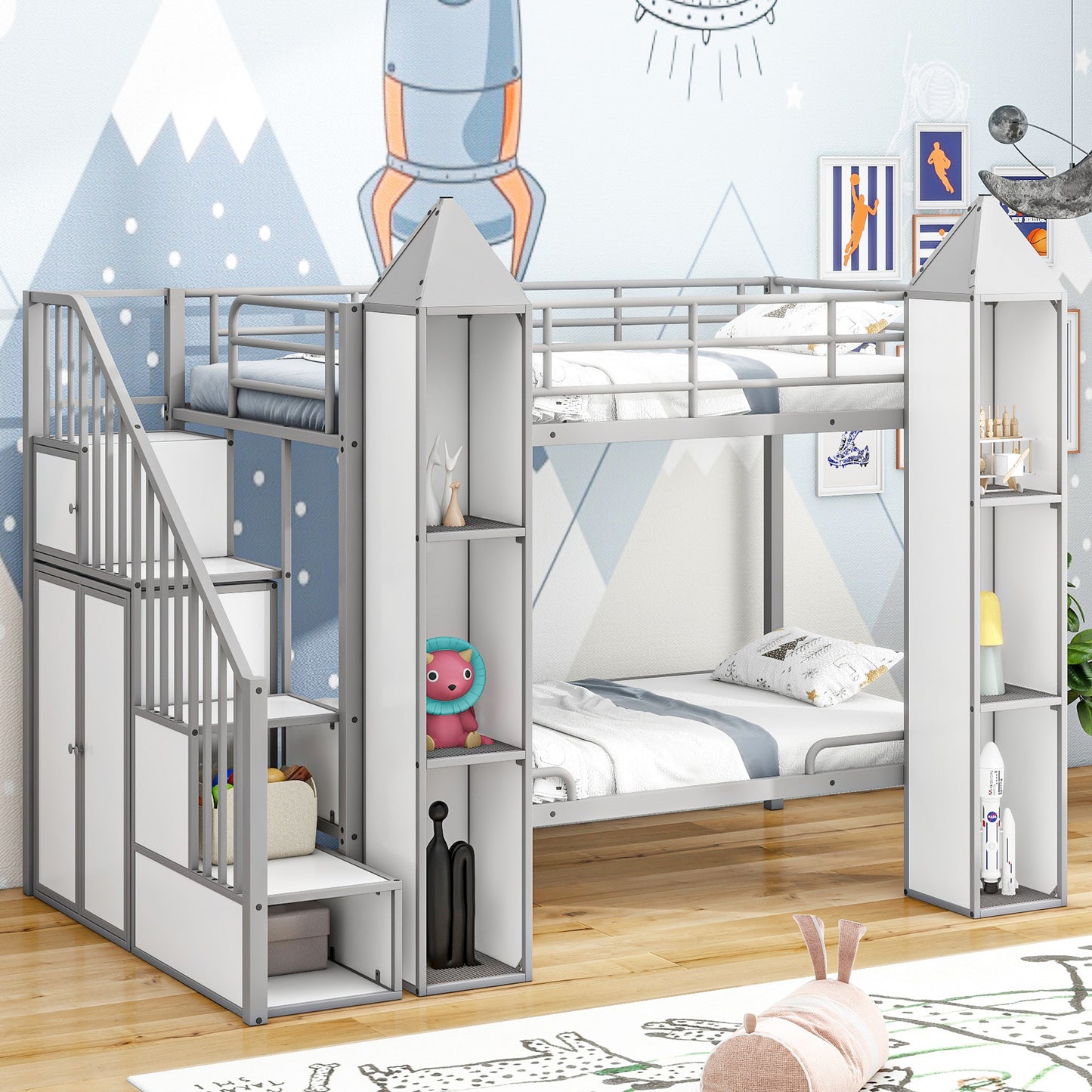 Castle Gray Twin over Twin Bunk Bed