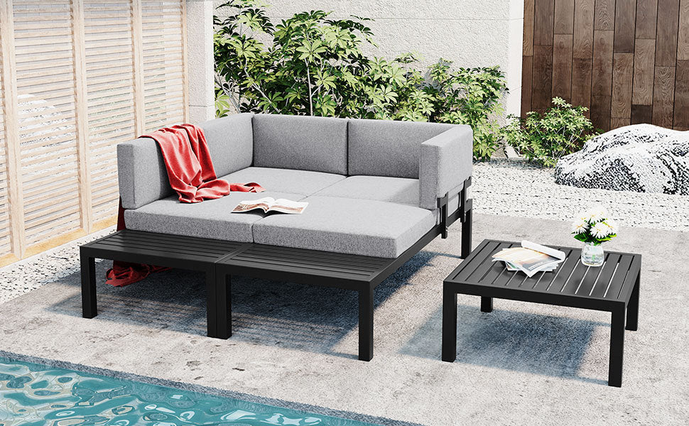 Outdoor 3 Piece Aluminum Alloy Sectional Sofa Set (gray)