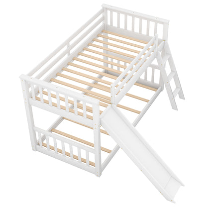 Floor Level White Twin over Twin Bunk Bed