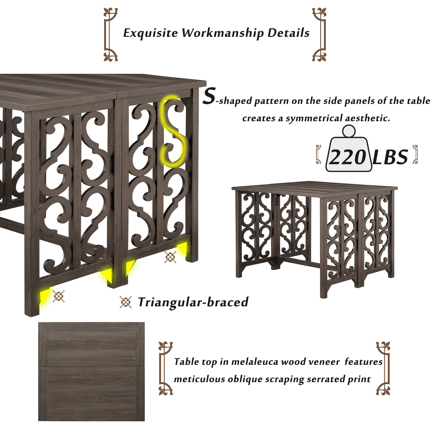 Averill Espresso 3 Piece Dining Table Set