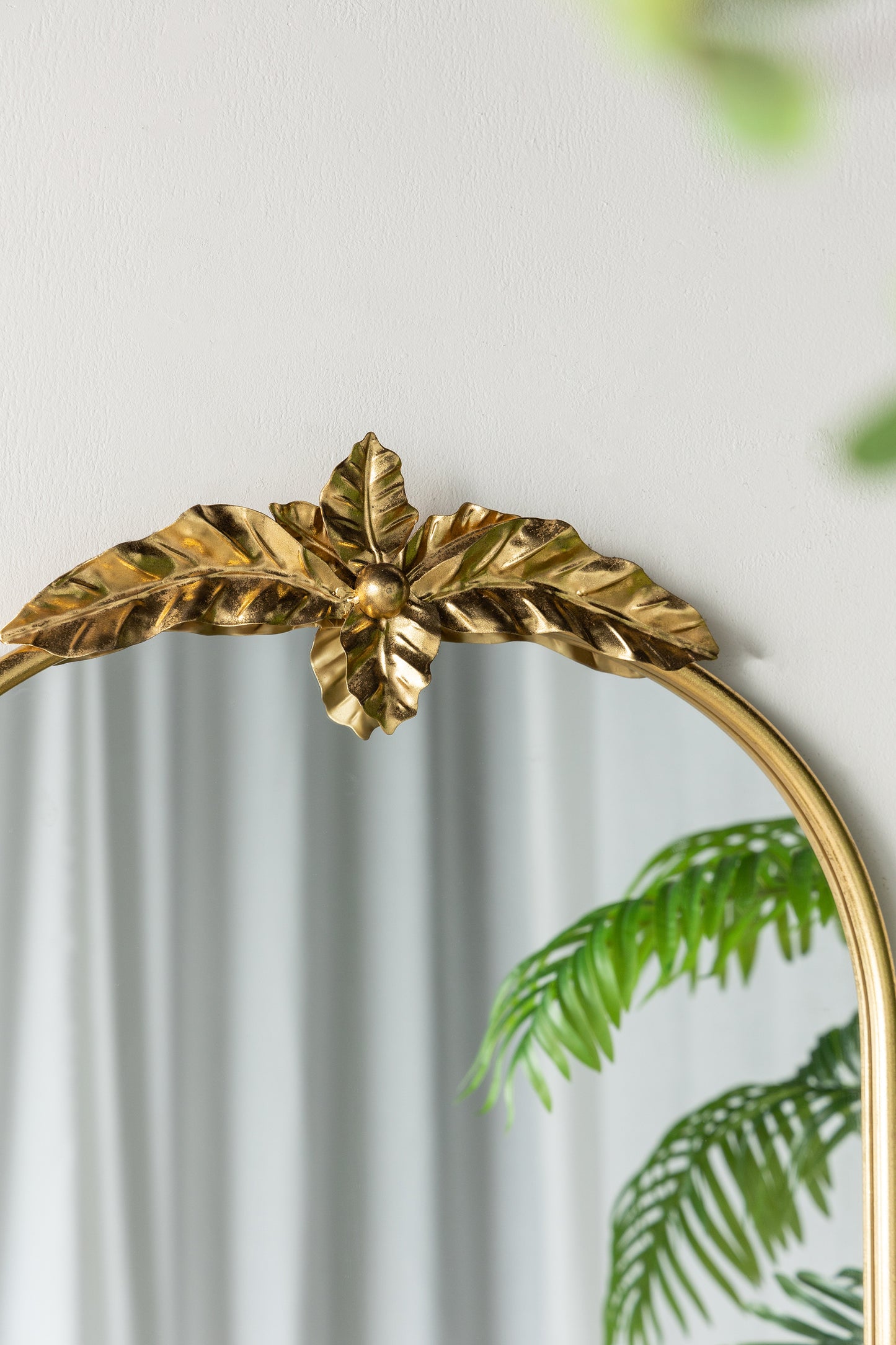 Arched Wall Mirror with Gold Metal Leaf Frame