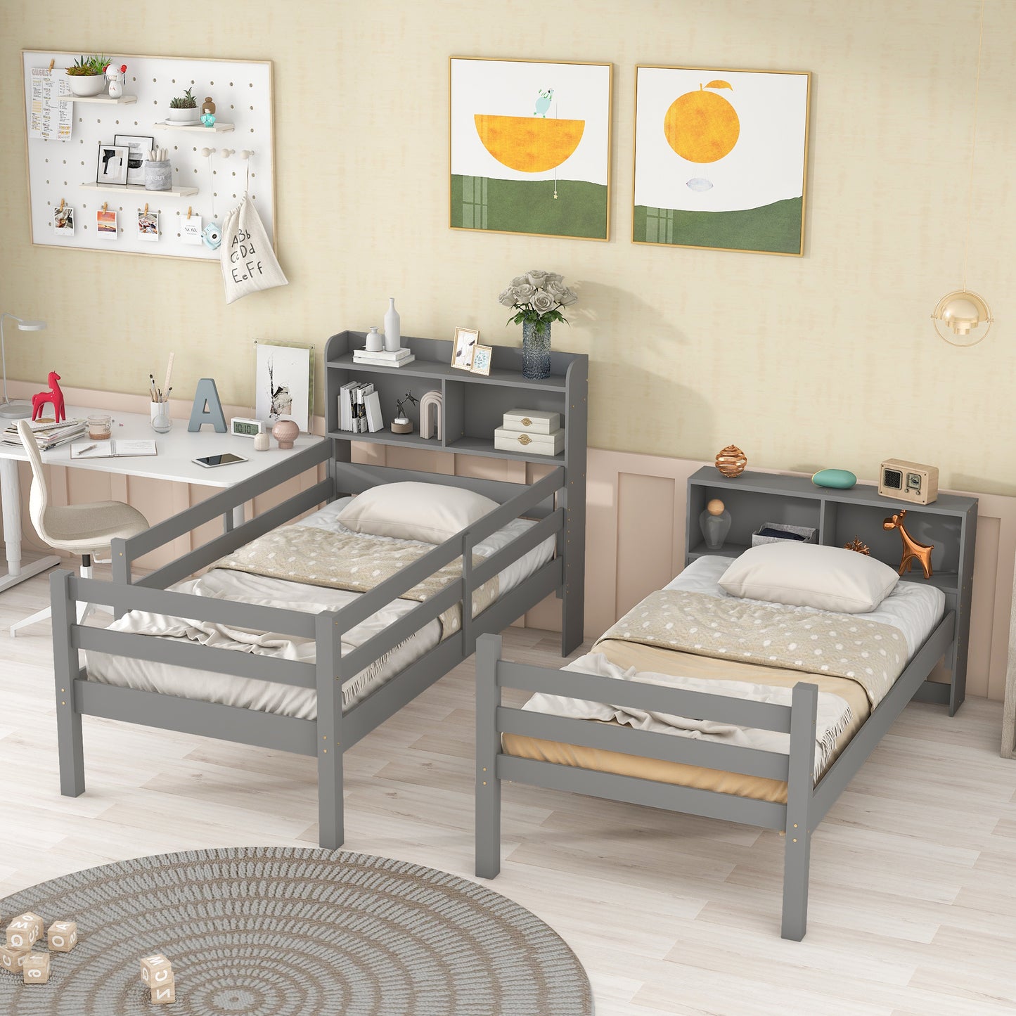 Bookcase Gray Twin Over Twin Bunk Bed