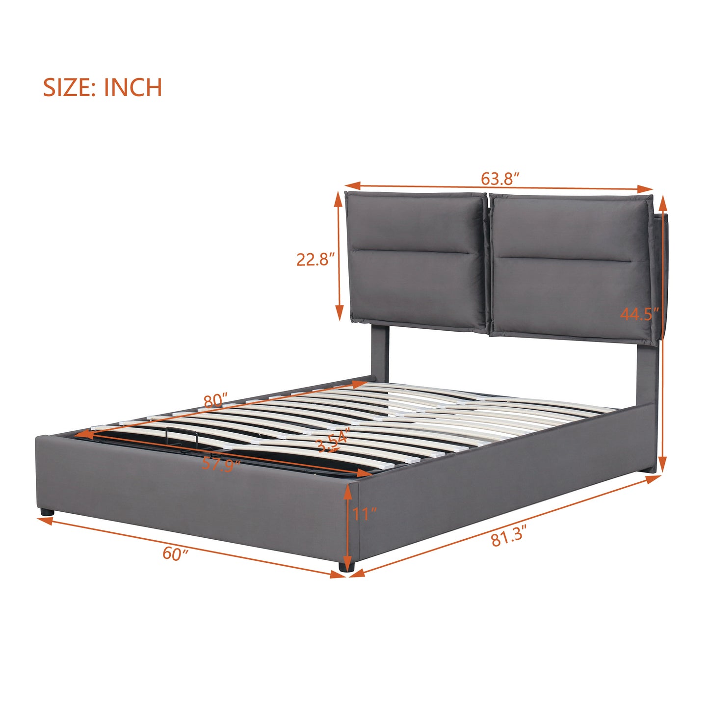 Puff Storage Queen Bed (gray)
