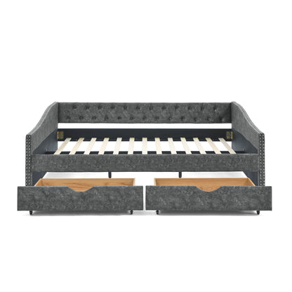 Button Dark Gray Daybed with Drawers (queen)