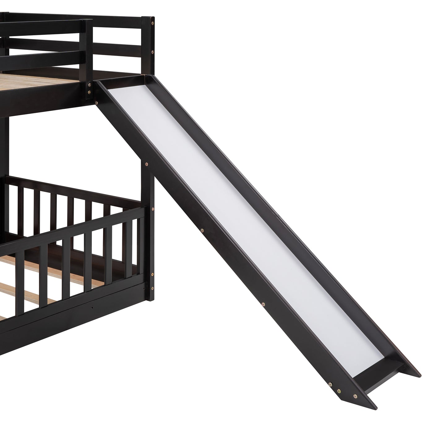 Espresso Wood Twin Over Twin Bunk Bed with Slide and Ladder