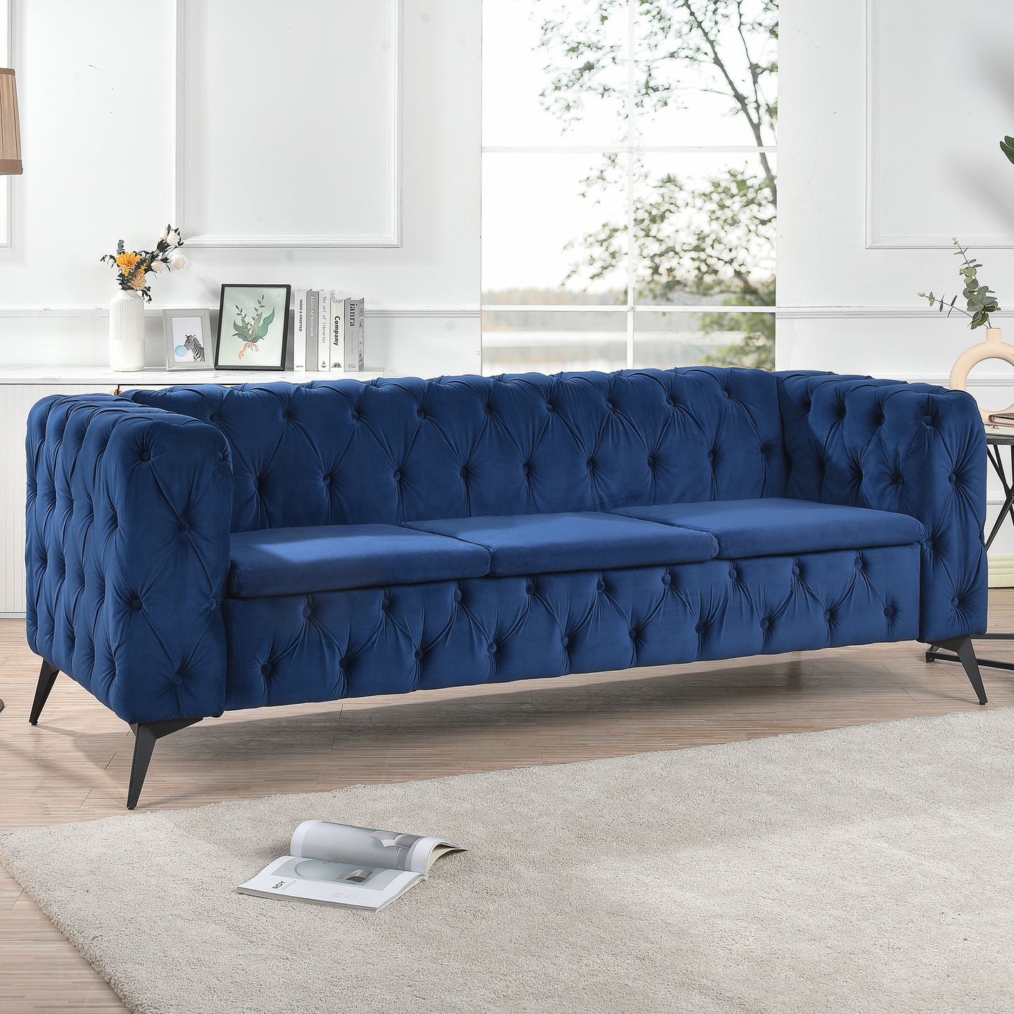 Liam Velvet 3 seater Sofa (blue)