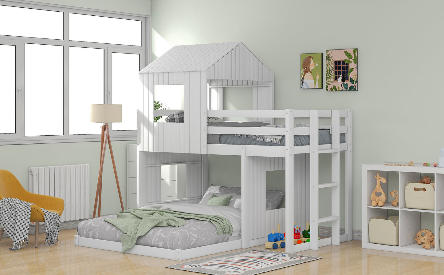 Play House White Twin over Full Bunk Bed