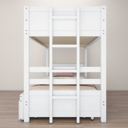 White Twin over Pull-out Bunk Bed with Trundle, White