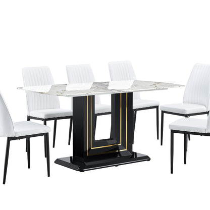 Willow 7-Piece Faux Marble Dining Table (white)