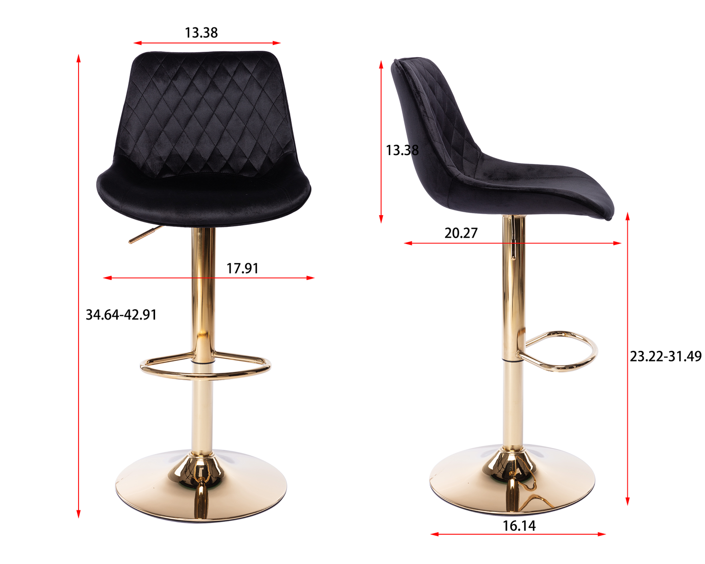 Diamond Adjustable Bar Stool Set of 2 (black/gold)