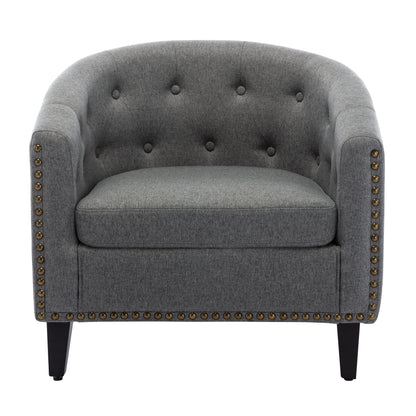 Linen Gray Fabric Tufted Barrel Accent Chair