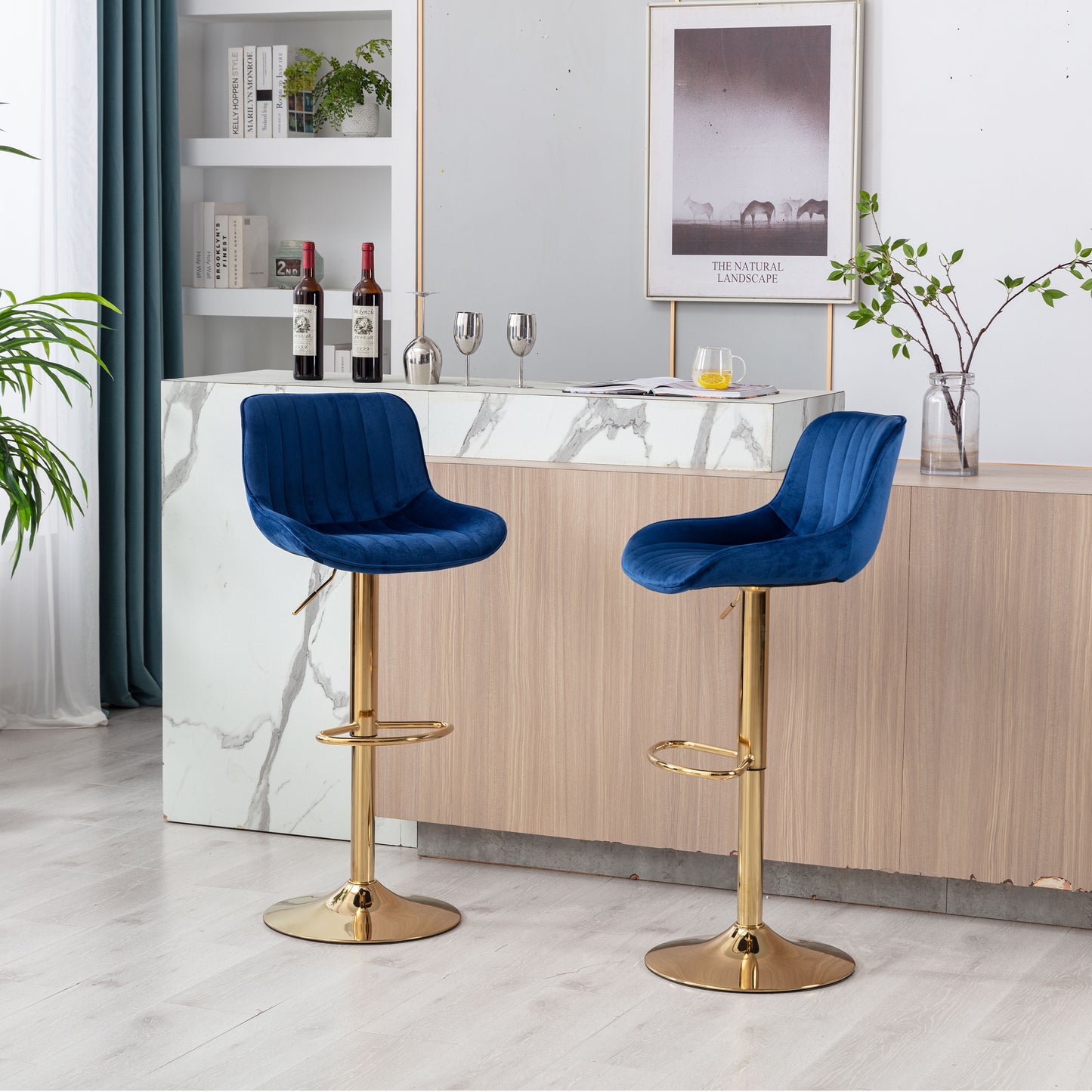 Wave Adjustable Bar Stools Set of 2 (navy)