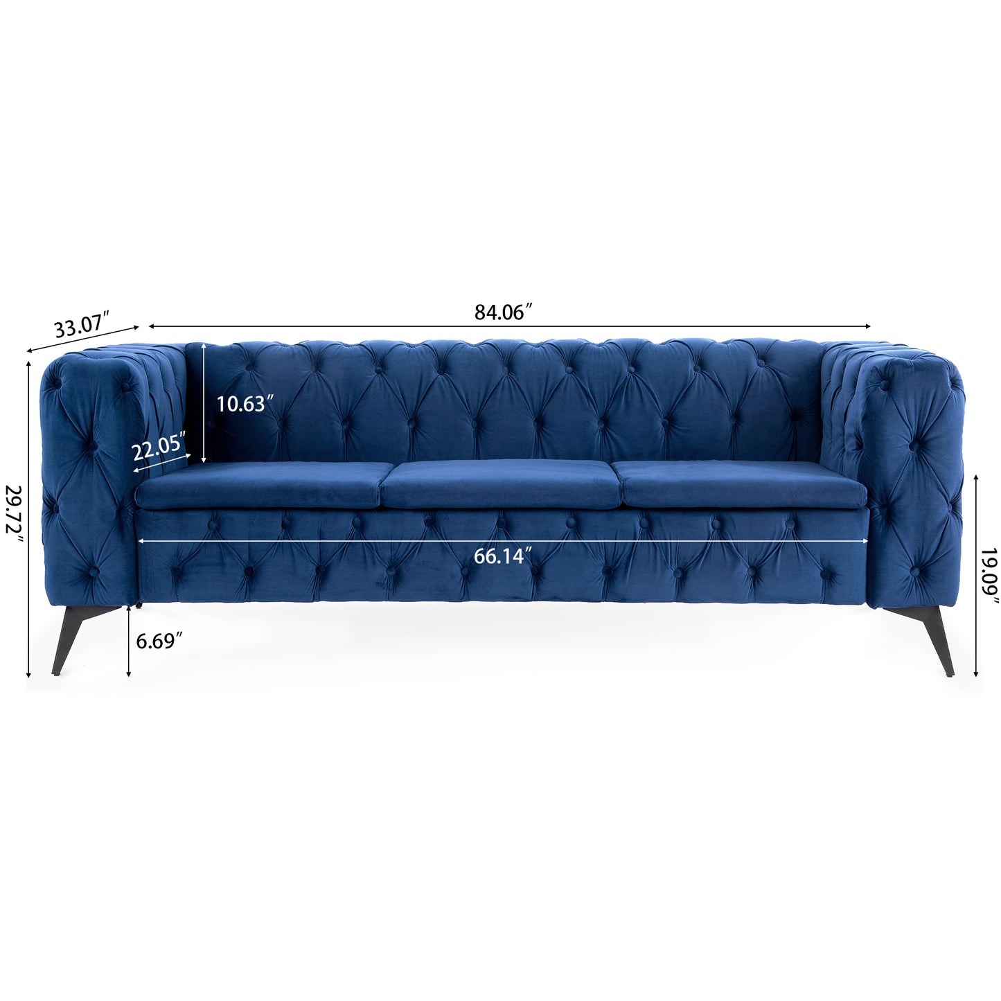 Liam Velvet 3 seater Sofa (blue)