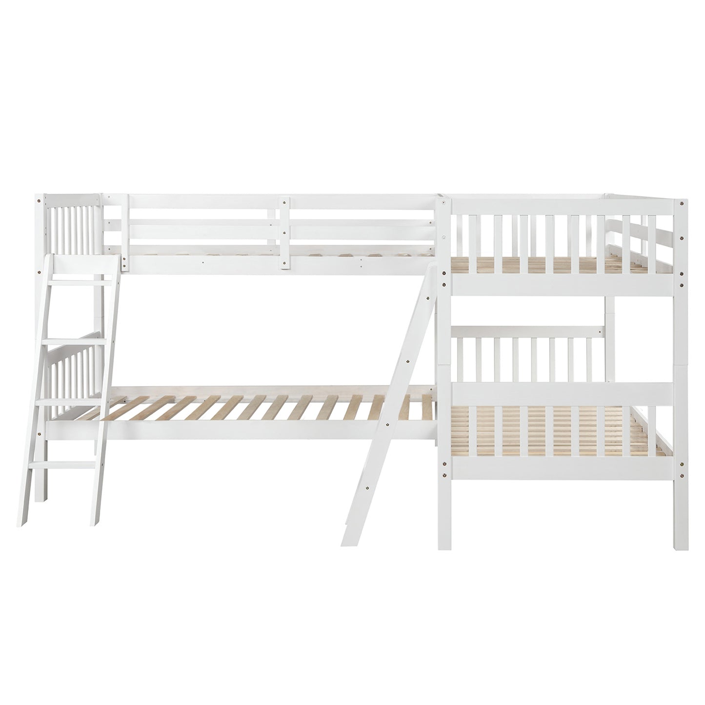 L-Shaped White Wood Twin Bunk Bed