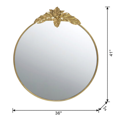 Large Round Wall Mirror with Gold Metal Leaf Frame