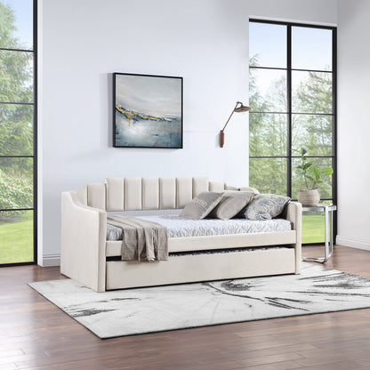 Velvet Beige Daybed with Trundle (twin)
