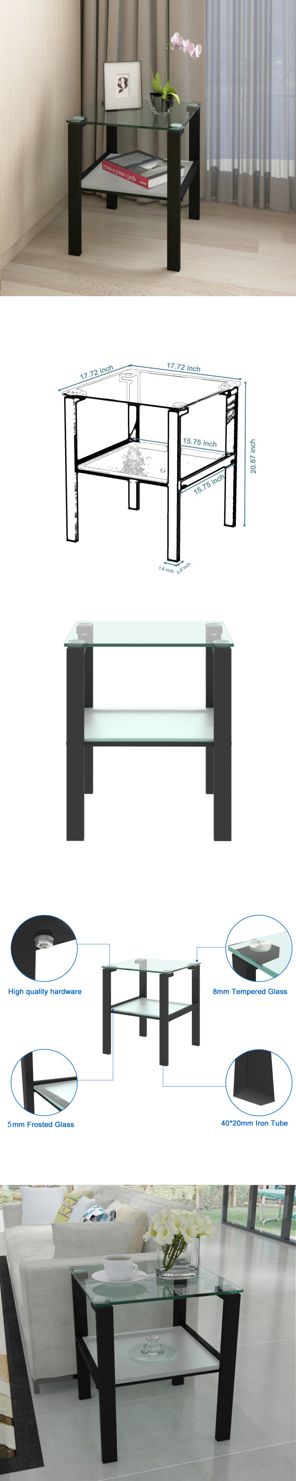 Glass Two Layer End Table