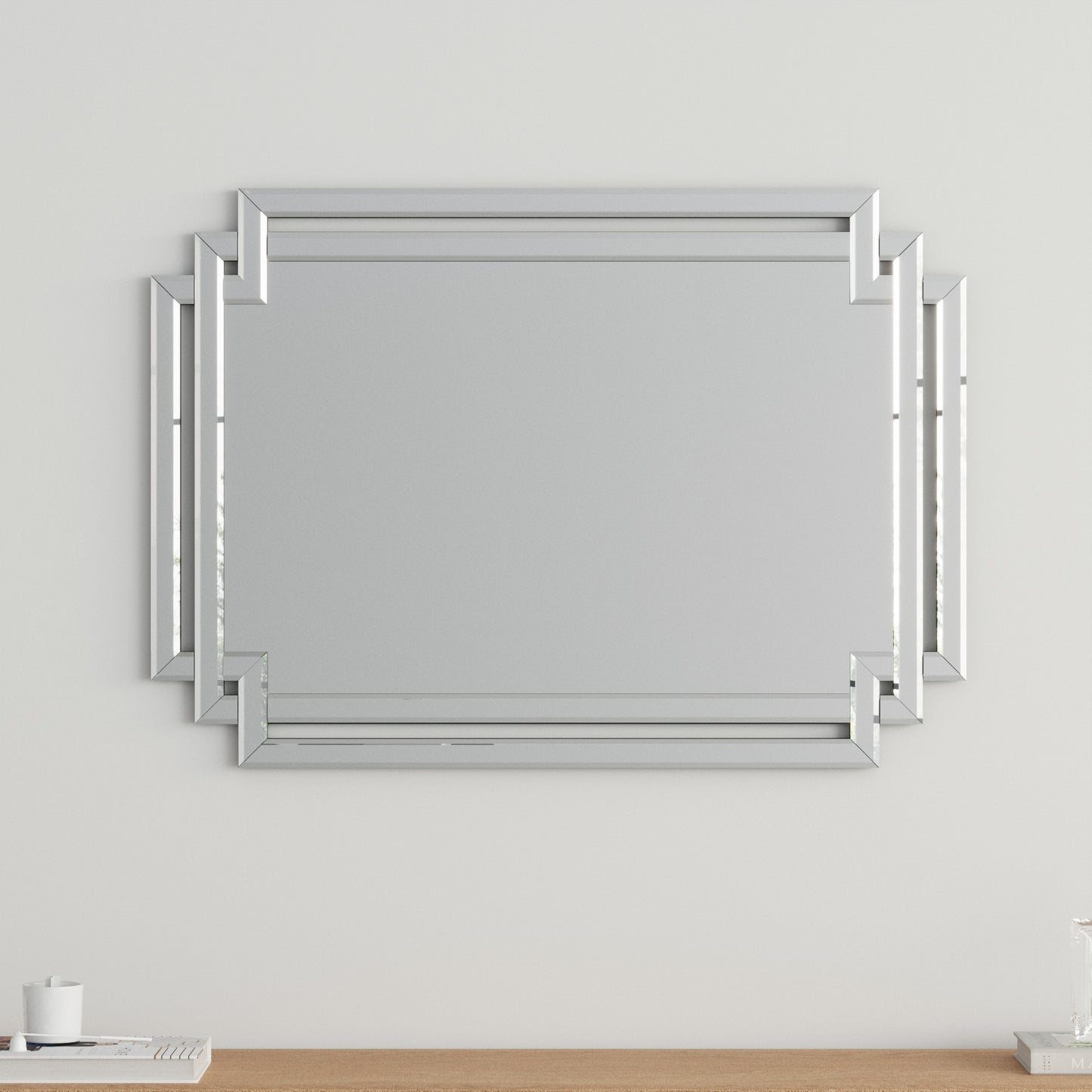 Large Wall-Mounted Silver Twisted Rectangular Wall Mirror