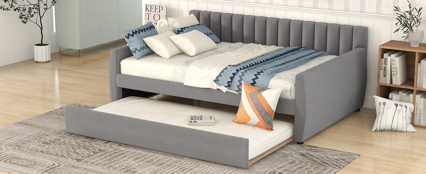 Vertical Lined Gray Daybed with Trundle (full)