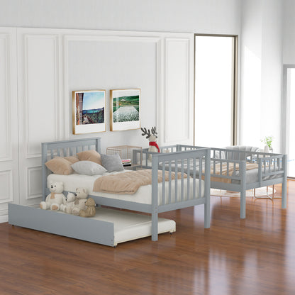 Gray Twin over Twin Bunk Bed with Trundle and Storage