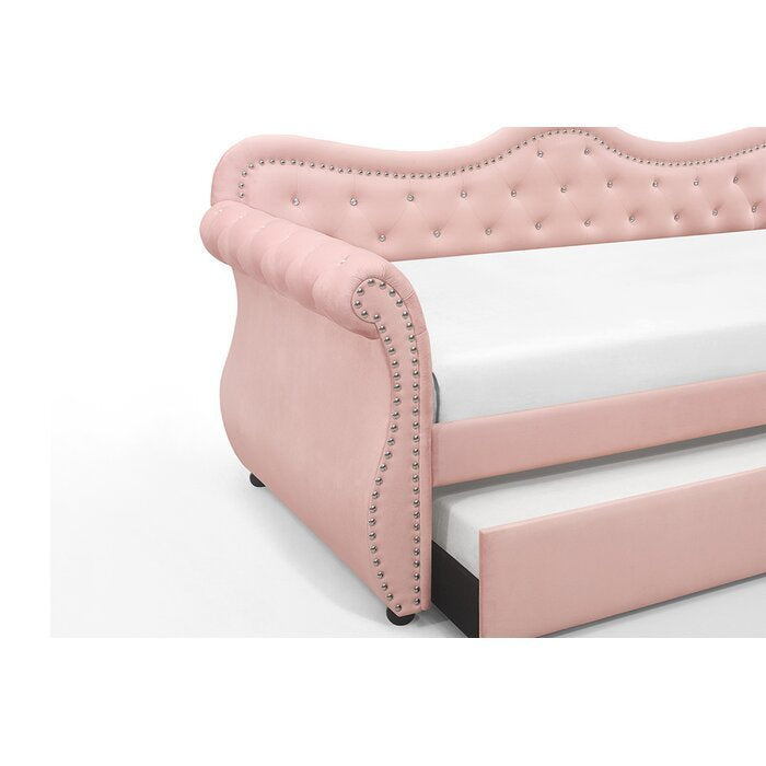 Abby Pink Velvet Daybed with Trundle (twin)