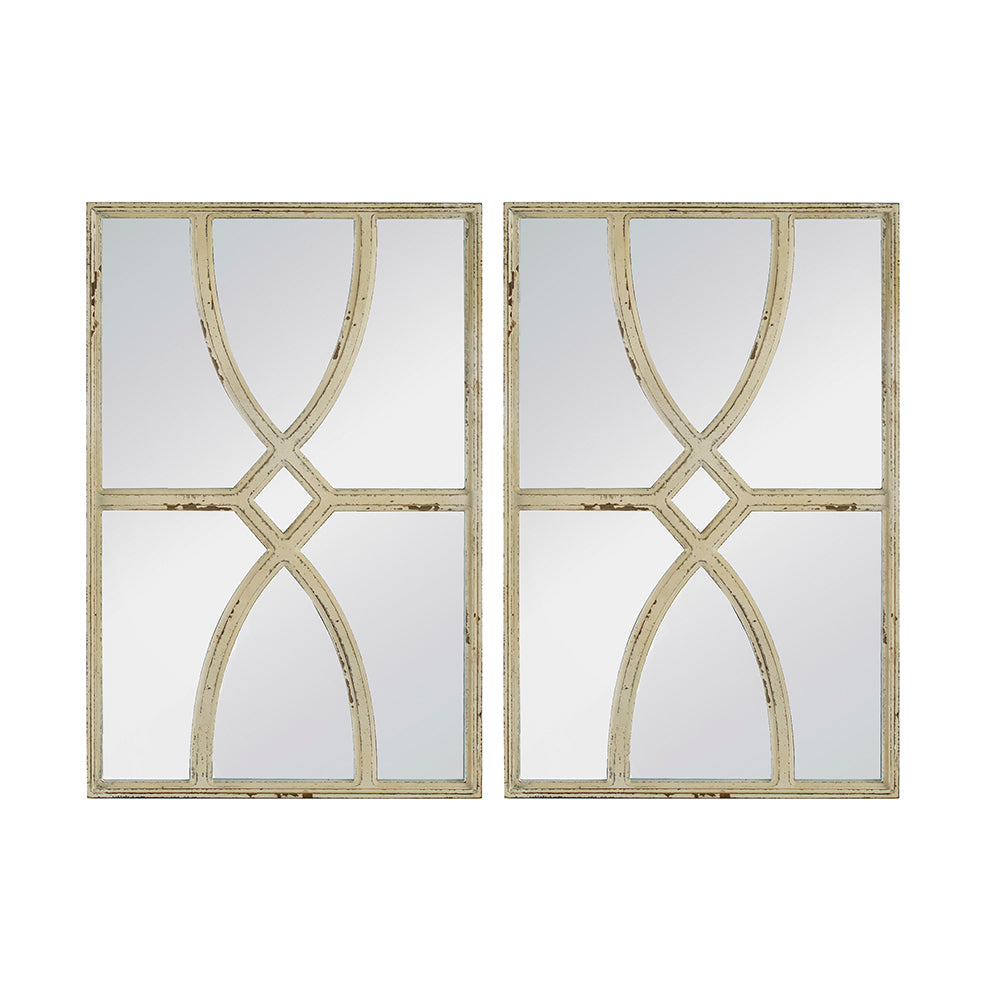 16" x 23" Rectangular Wooden Wall Mirrors with Distressed White Frame, Set of 2