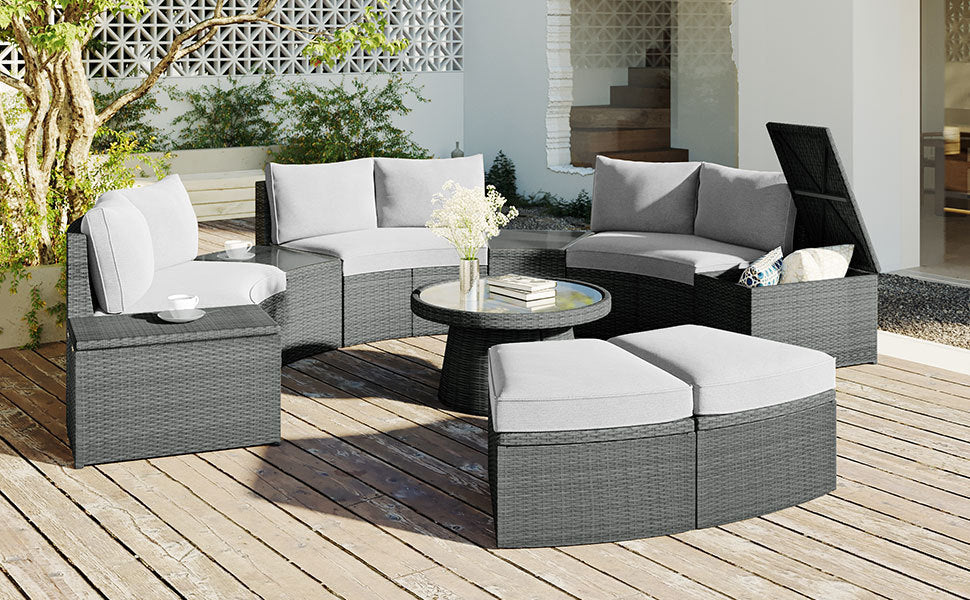 10-Piece Outdoor Sectional Half Round (light gray)