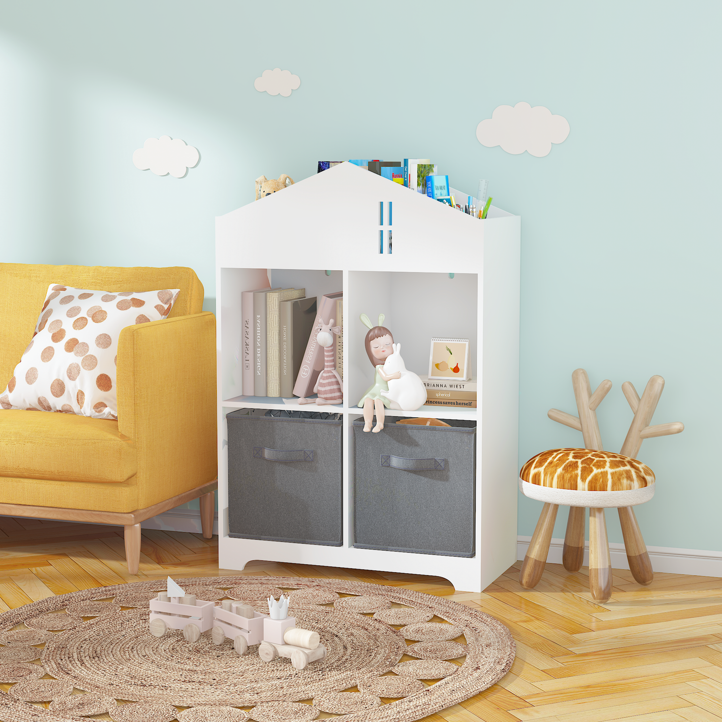 Kids Dollhouse Bookcase with Storage