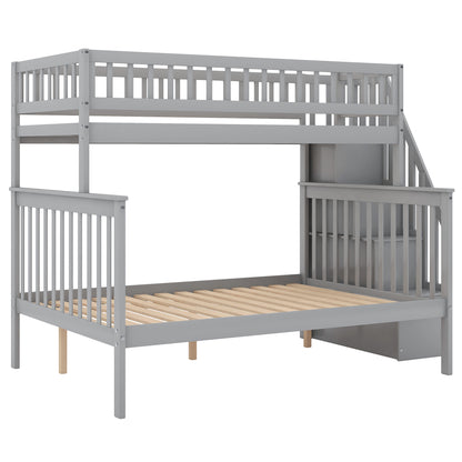 Gray Twin over Full Stairway Bunk Bed with Storage